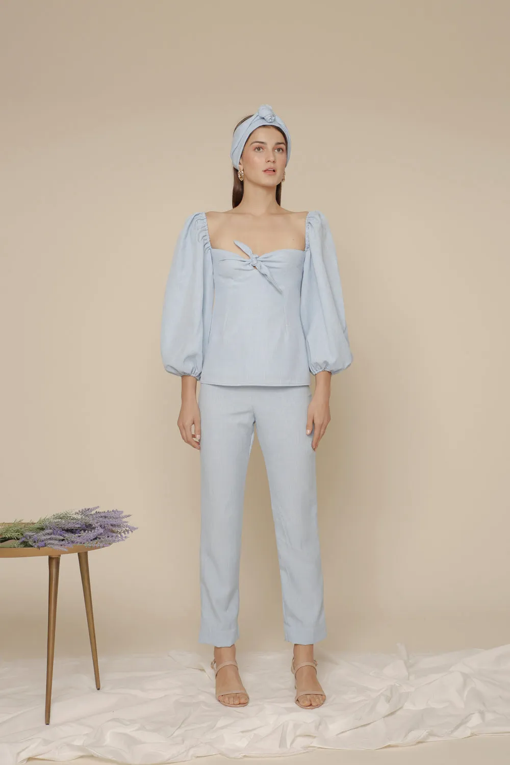 MARI PANTS High Waist Slim Trouser (Light Blue Chambray)