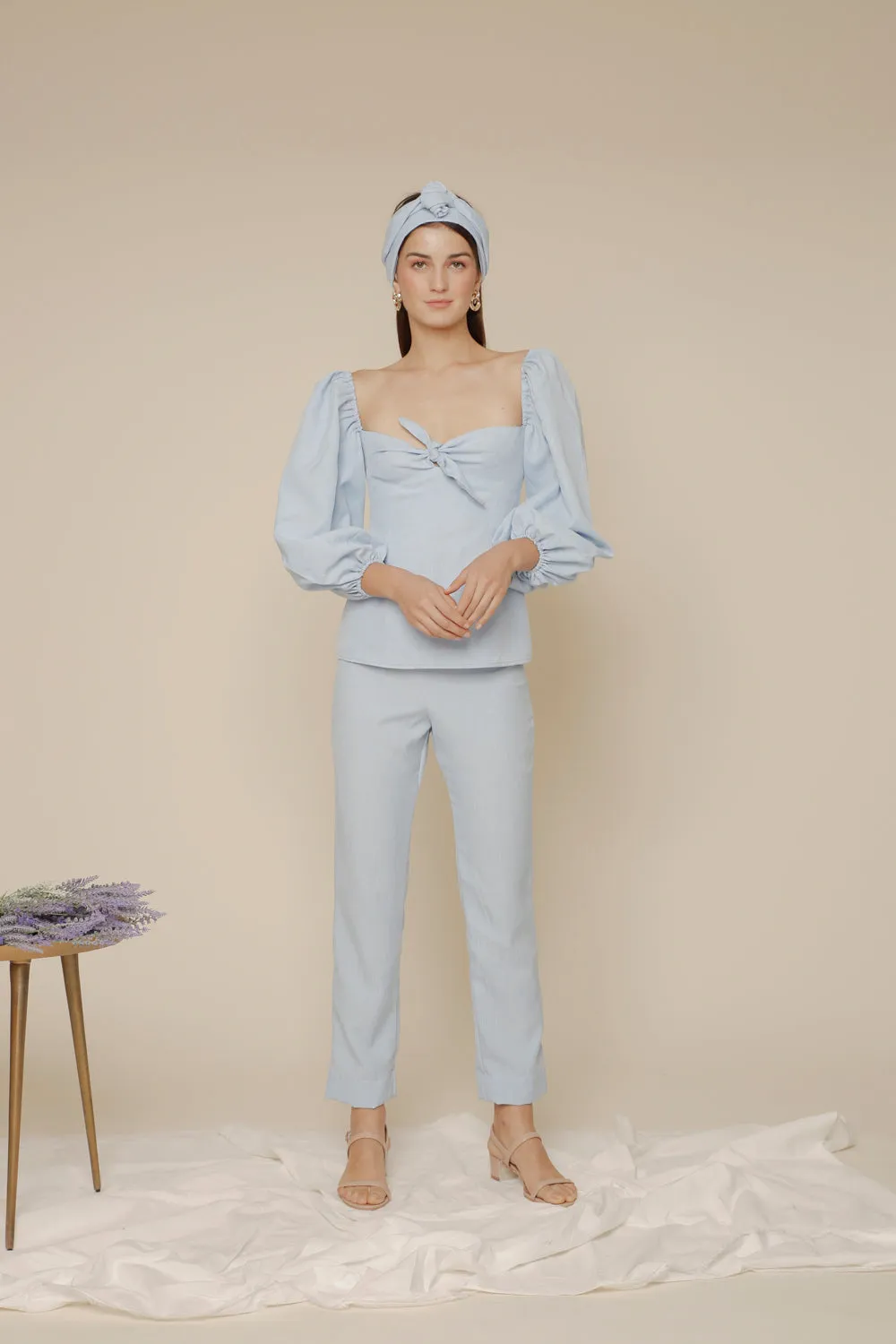 MARI PANTS High Waist Slim Trouser (Light Blue Chambray)