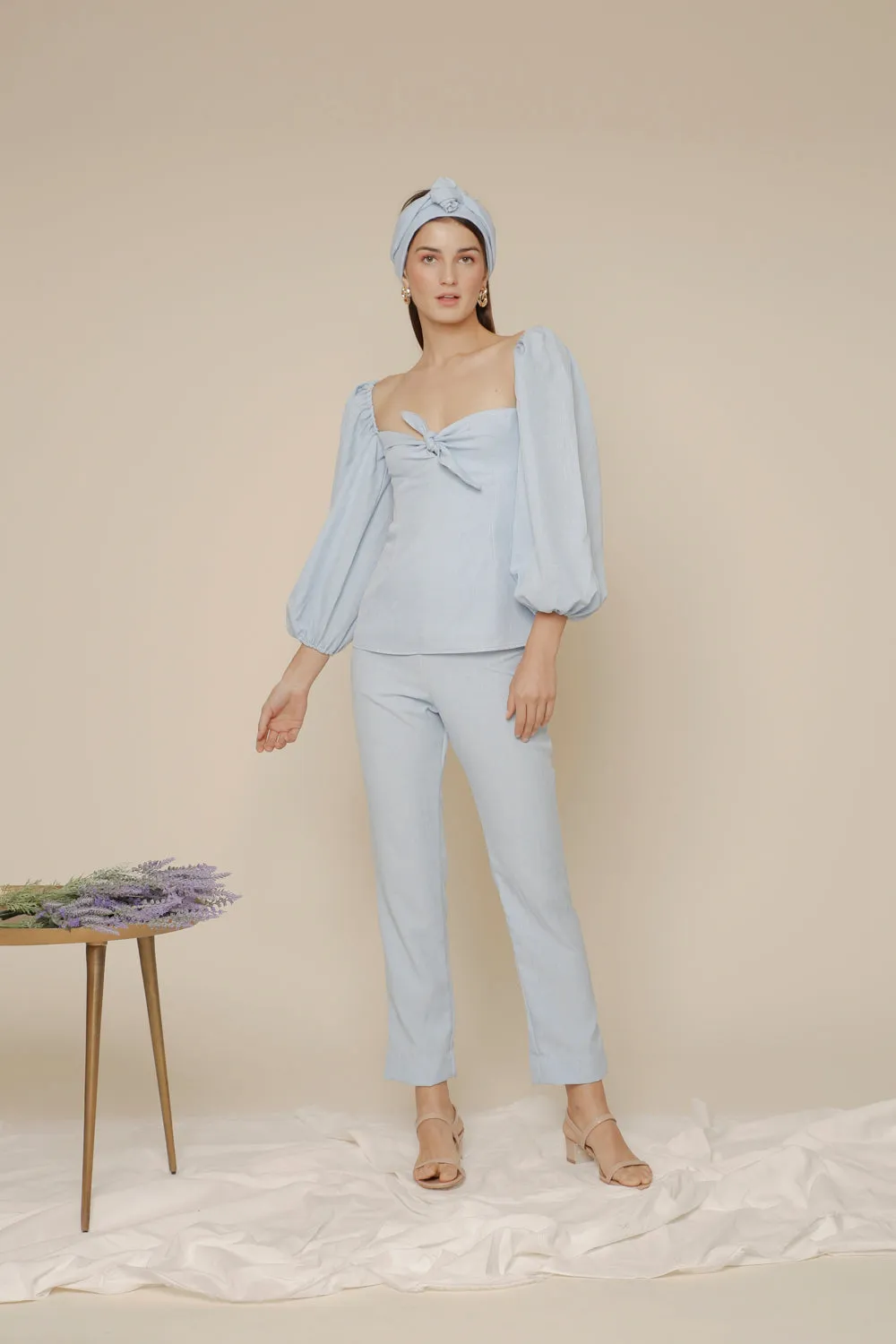 MARI PANTS High Waist Slim Trouser (Light Blue Chambray)