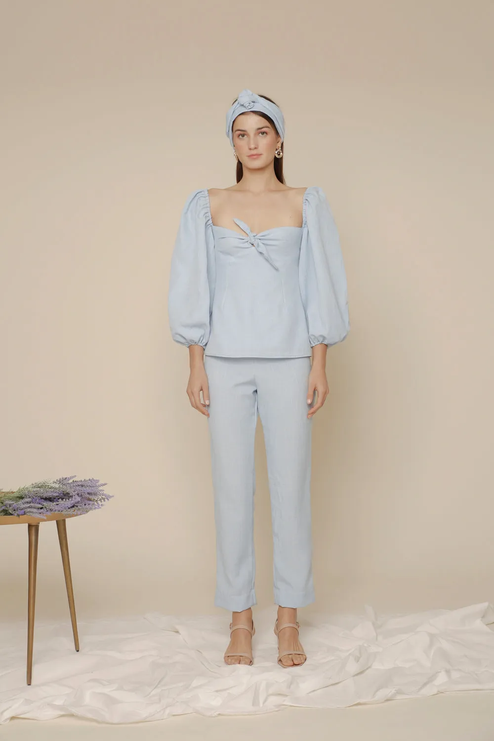 MARI PANTS High Waist Slim Trouser (Light Blue Chambray)