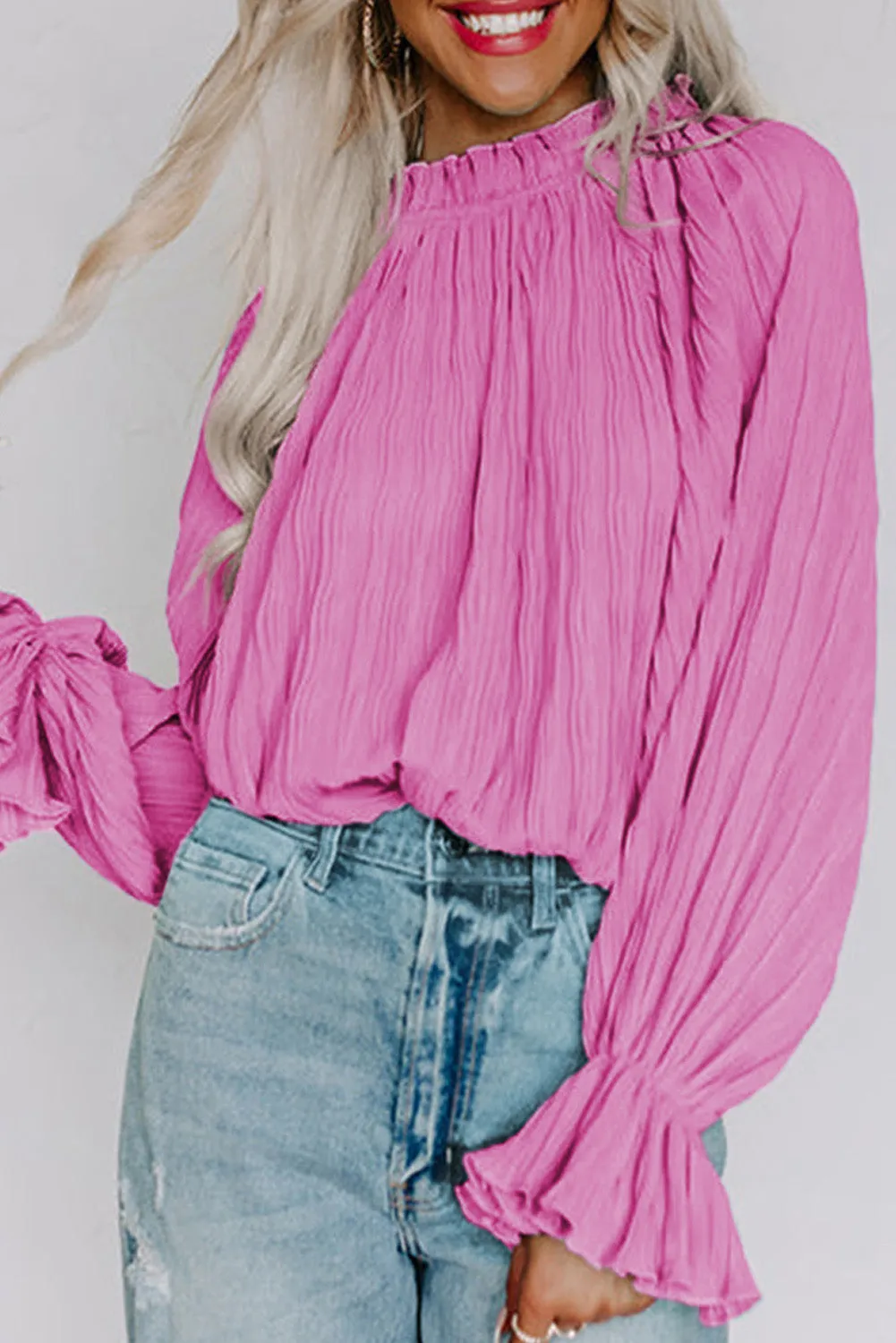 Marley Round Neck Flounce Sleeve Blouse