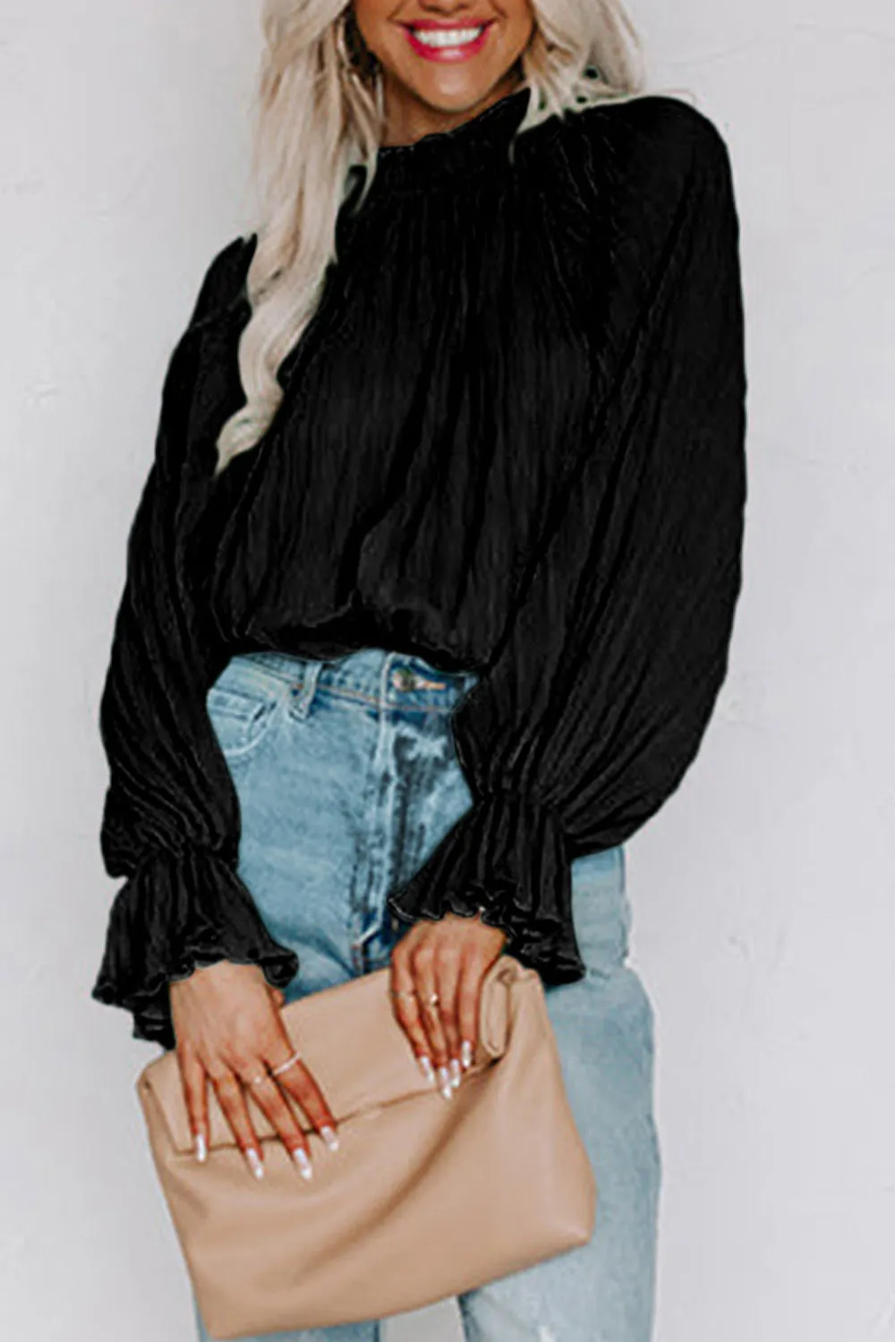 Marley Round Neck Flounce Sleeve Blouse