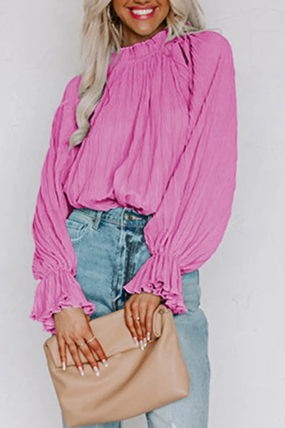 Marley Round Neck Flounce Sleeve Blouse