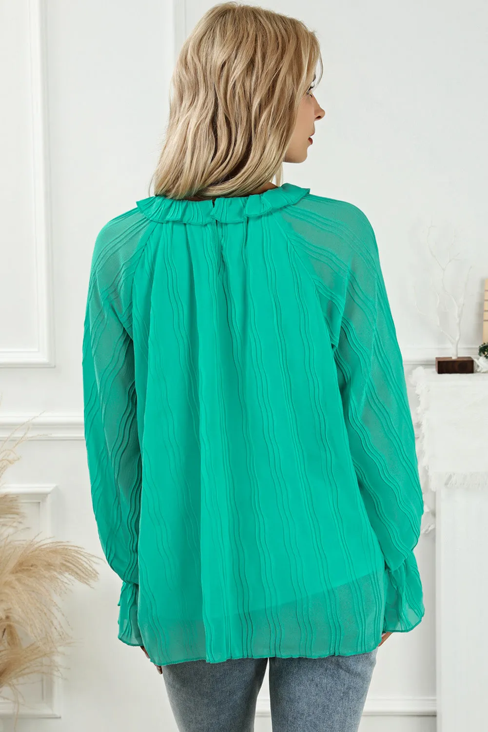 Marley Round Neck Flounce Sleeve Blouse