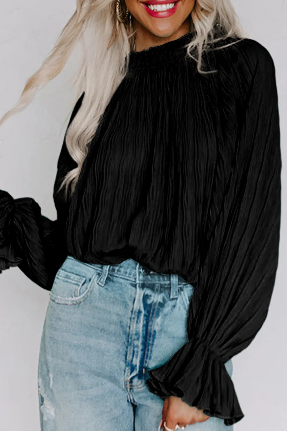 Marley Round Neck Flounce Sleeve Blouse