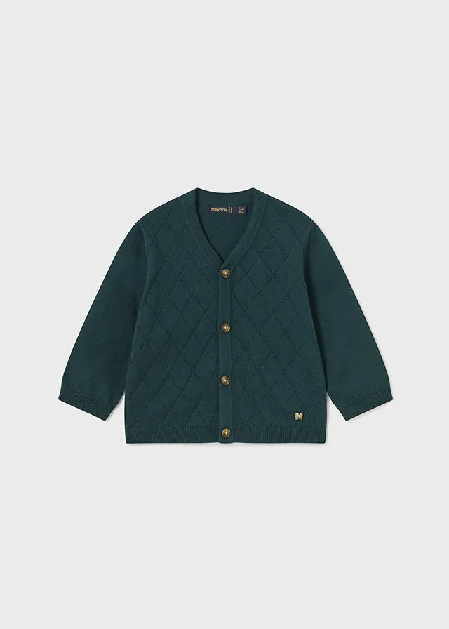 Mayoral 2251 Long Sleeve Shirt, Bottle Green Plaid Shorts with Braces and 2318 Cardigan In Stock Now