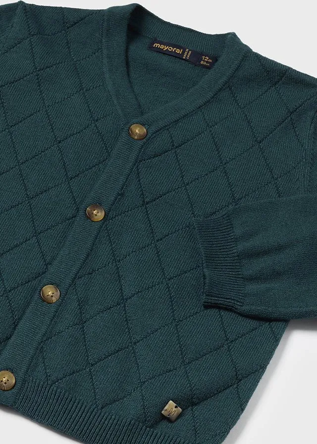 Mayoral 2251 Long Sleeve Shirt, Bottle Green Plaid Shorts with Braces and 2318 Cardigan In Stock Now