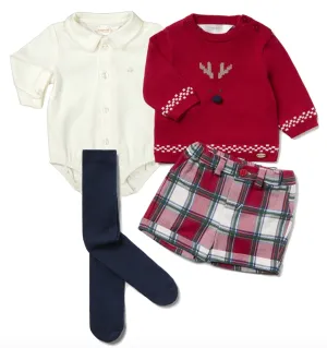 Mayoral 2797 Spanish Bodysuit, 2249 Red Jumper, Shorts and Navy Tights In Stock Now