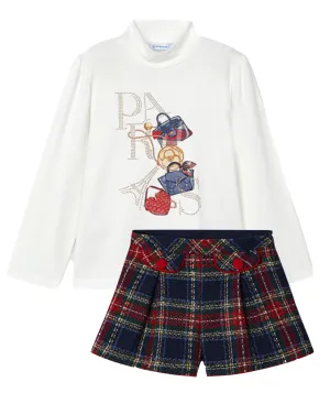 Mayoral 4061 Paris Top and 4217 Navy Plaid Shorts In Stock Now