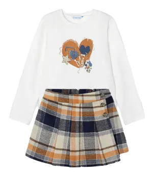 Mayoral 4069 Tee-Shirt and Hair Scrunchie with 4909 Navy Plaid Shorts In Stock Now