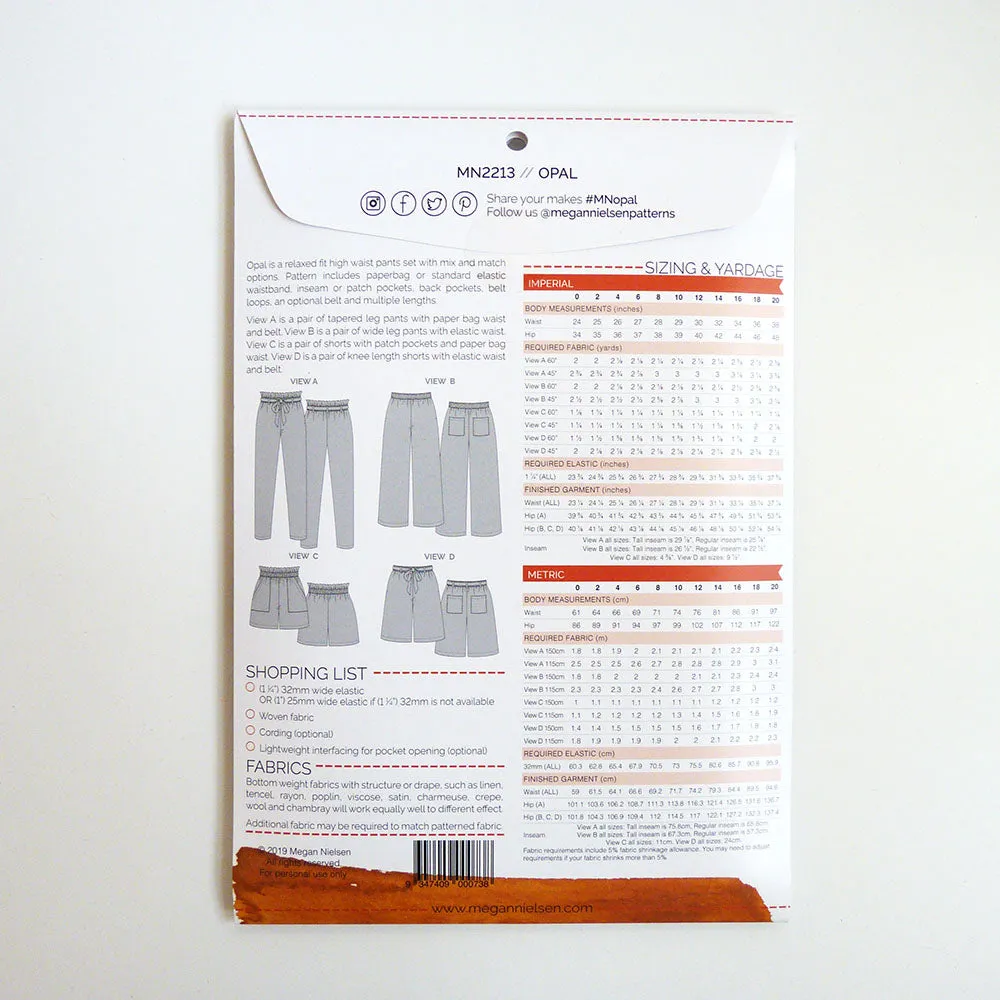 Megan Nielsen Patterns : Opal Pants & Shorts