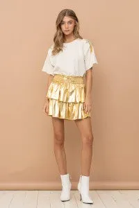 METALLIC TIERED SMOCKED WAIST SKORT