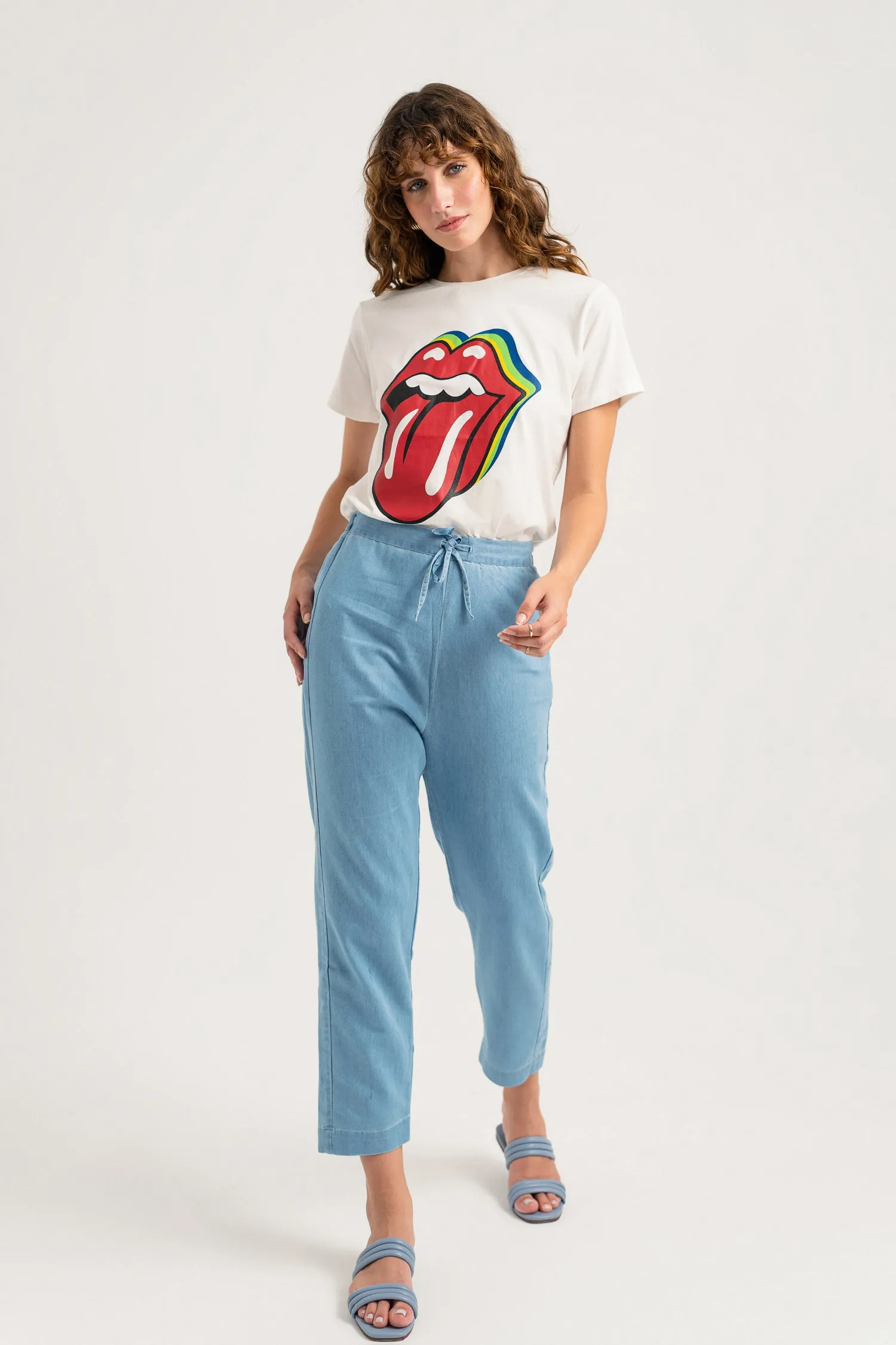 Mid Blue Chambray Straight Fit Pants