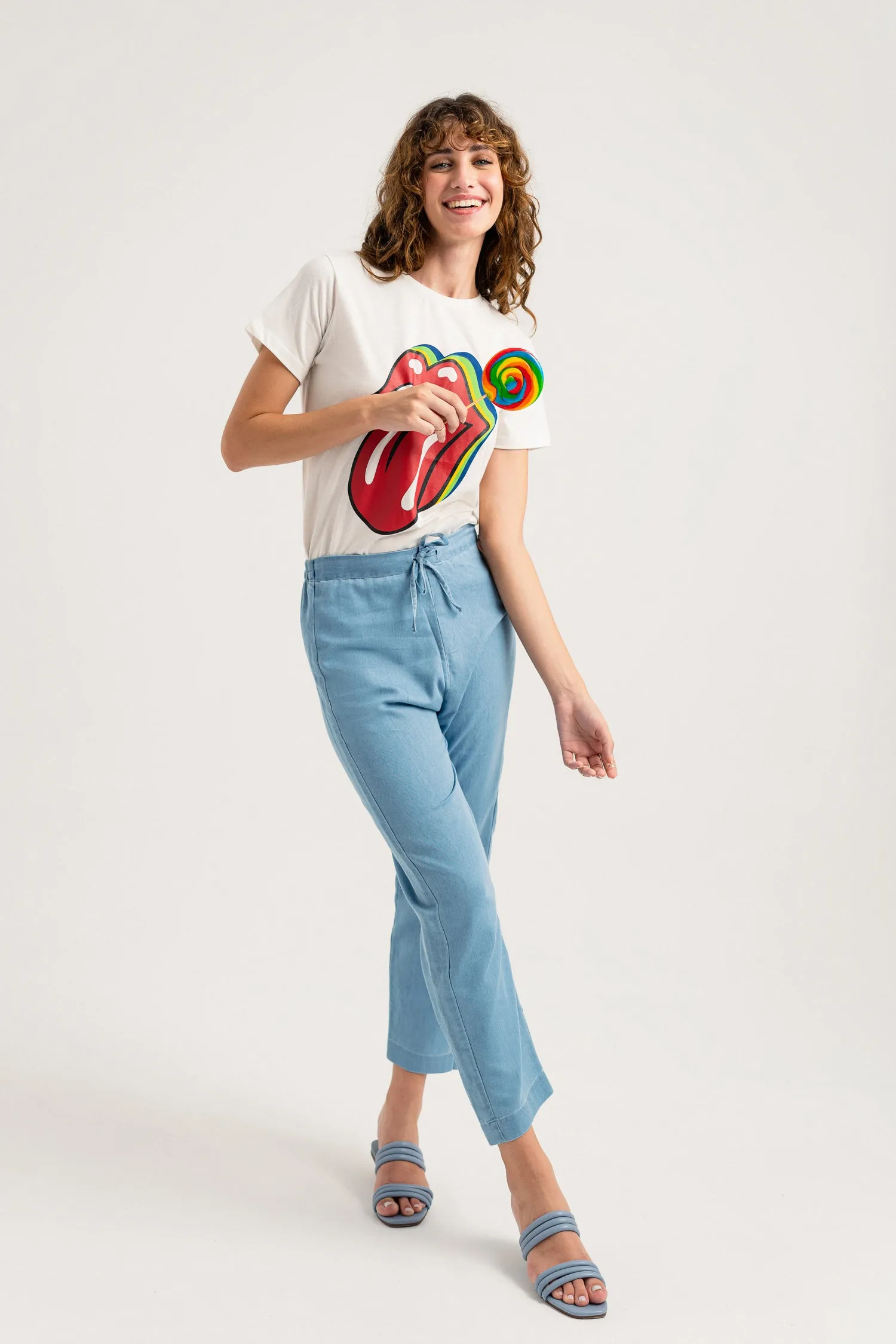 Mid Blue Chambray Straight Fit Pants