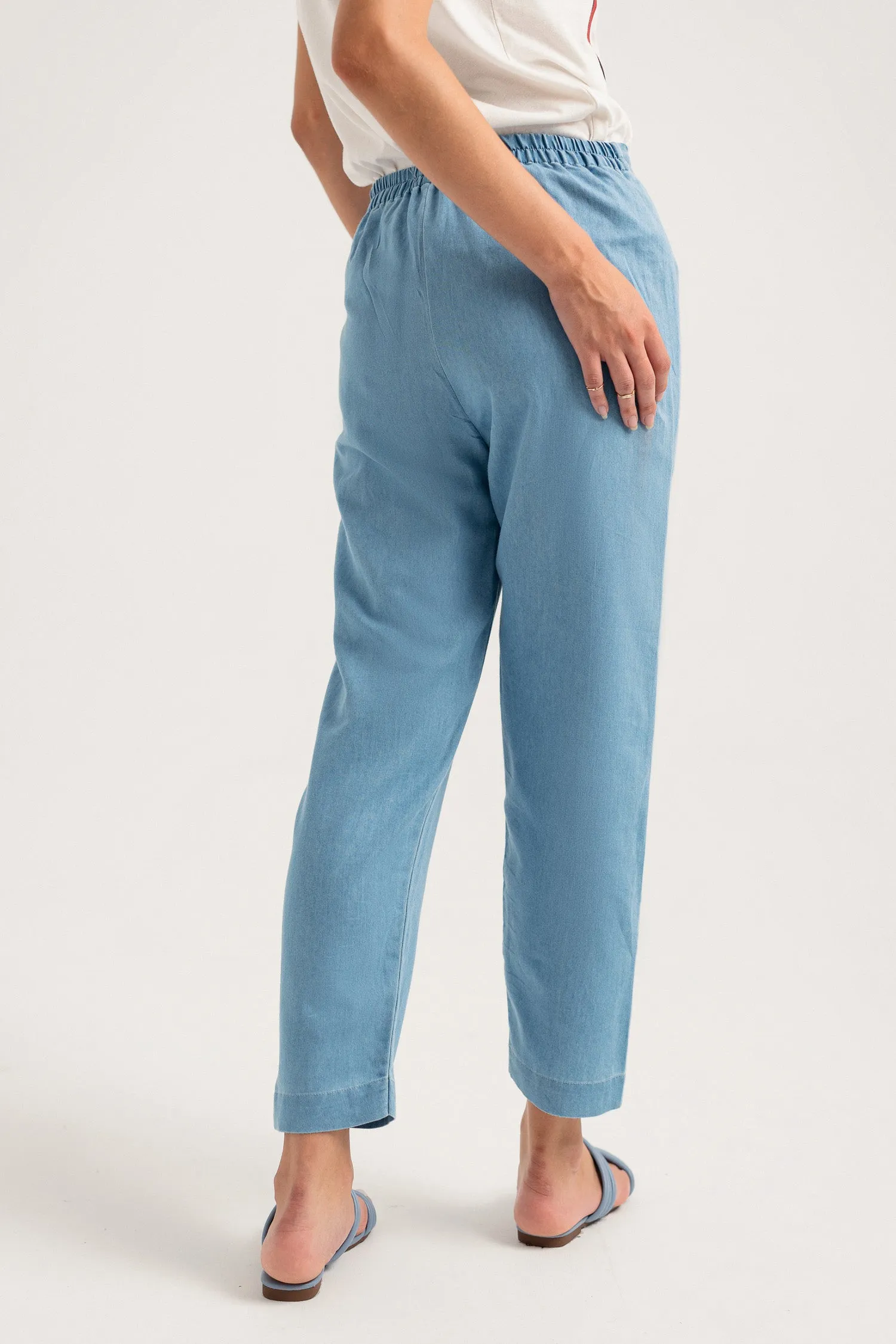 Mid Blue Chambray Straight Fit Pants