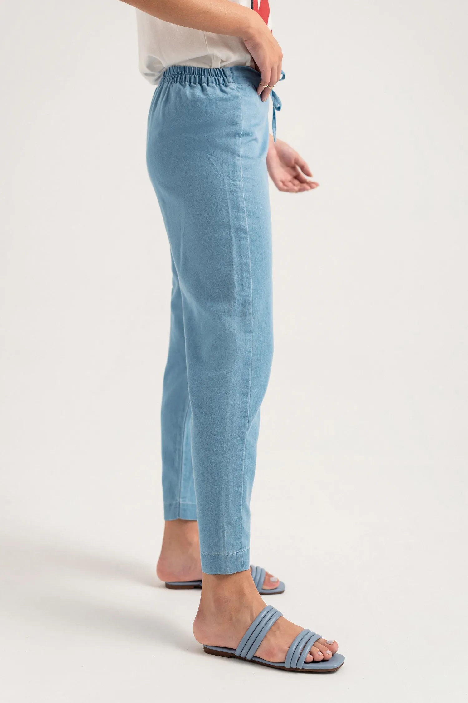 Mid Blue Chambray Straight Fit Pants