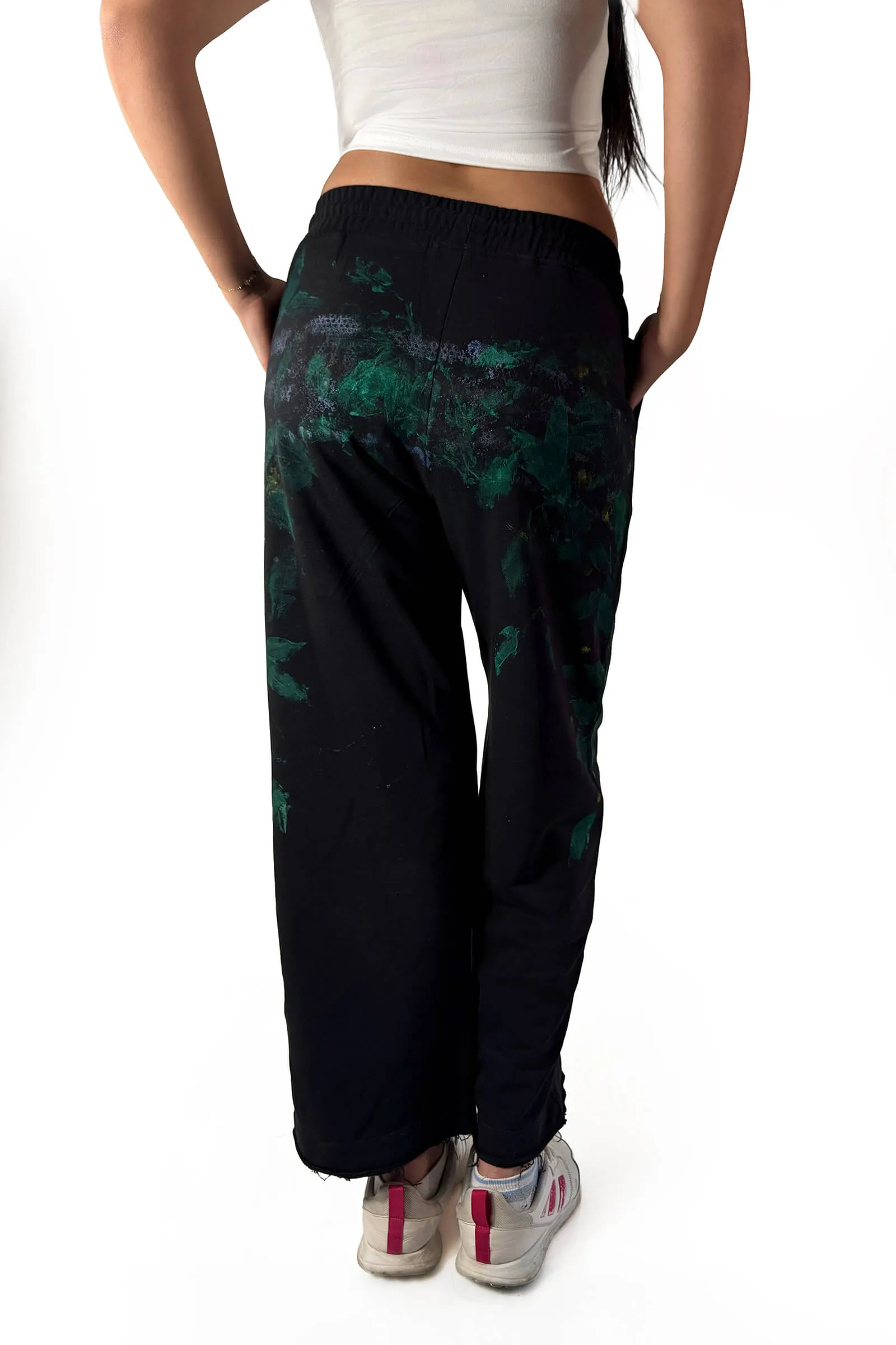 Midnight Rose Hand-Painted Wide-Leg Pants