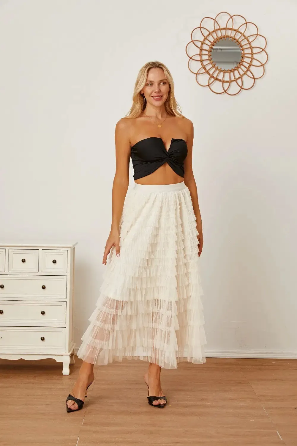 'Milena' Ruched High Waist Tiered Skirt