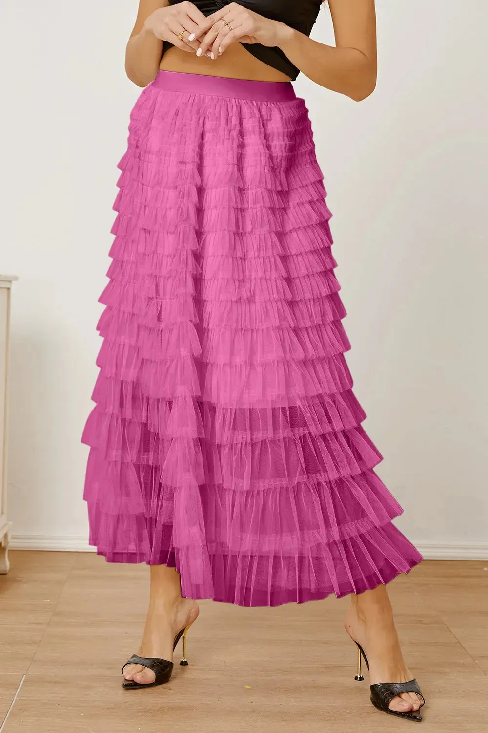 'Milena' Ruched High Waist Tiered Skirt