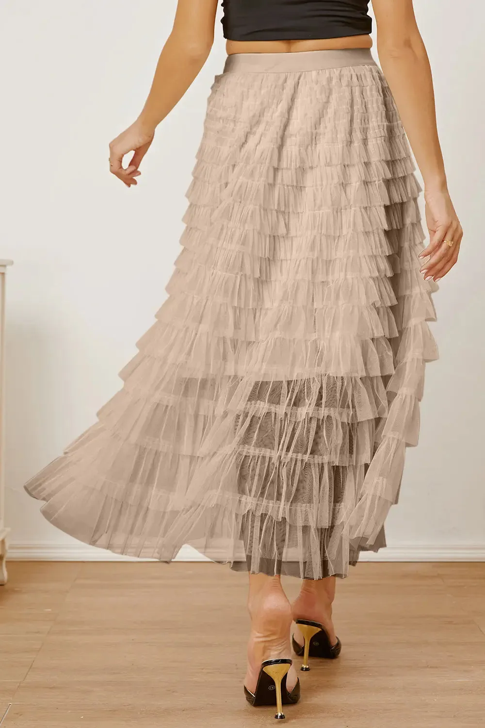 'Milena' Ruched High Waist Tiered Skirt