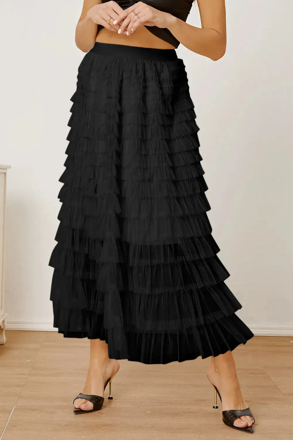 'Milena' Ruched High Waist Tiered Skirt