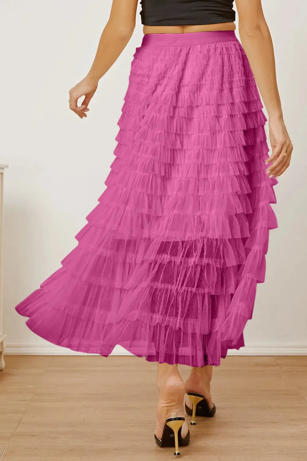 'Milena' Ruched High Waist Tiered Skirt
