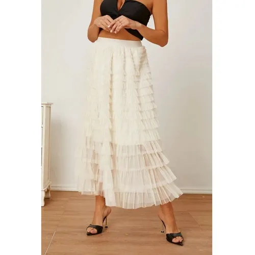 'Milena' Ruched High Waist Tiered Skirt