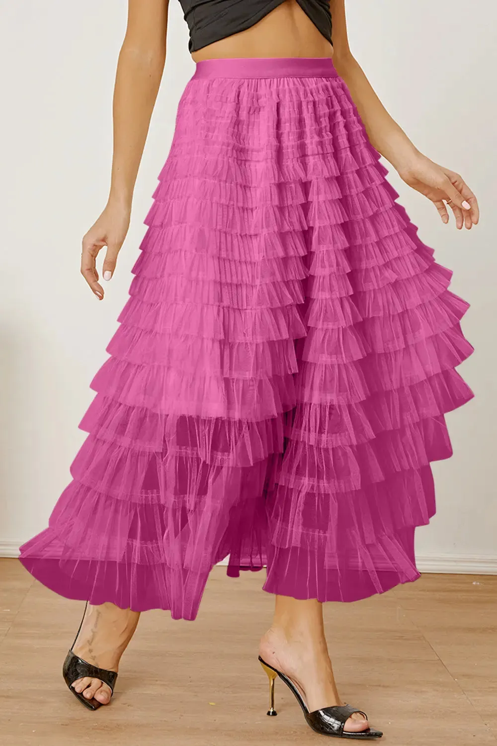 'Milena' Ruched High Waist Tiered Skirt