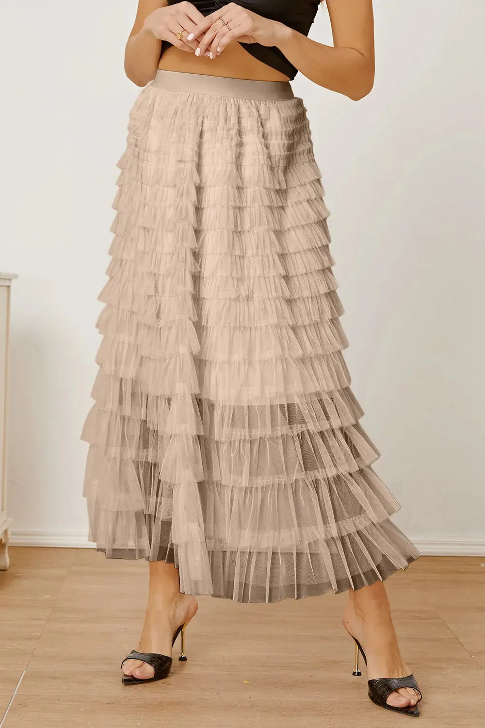 'Milena' Ruched High Waist Tiered Skirt