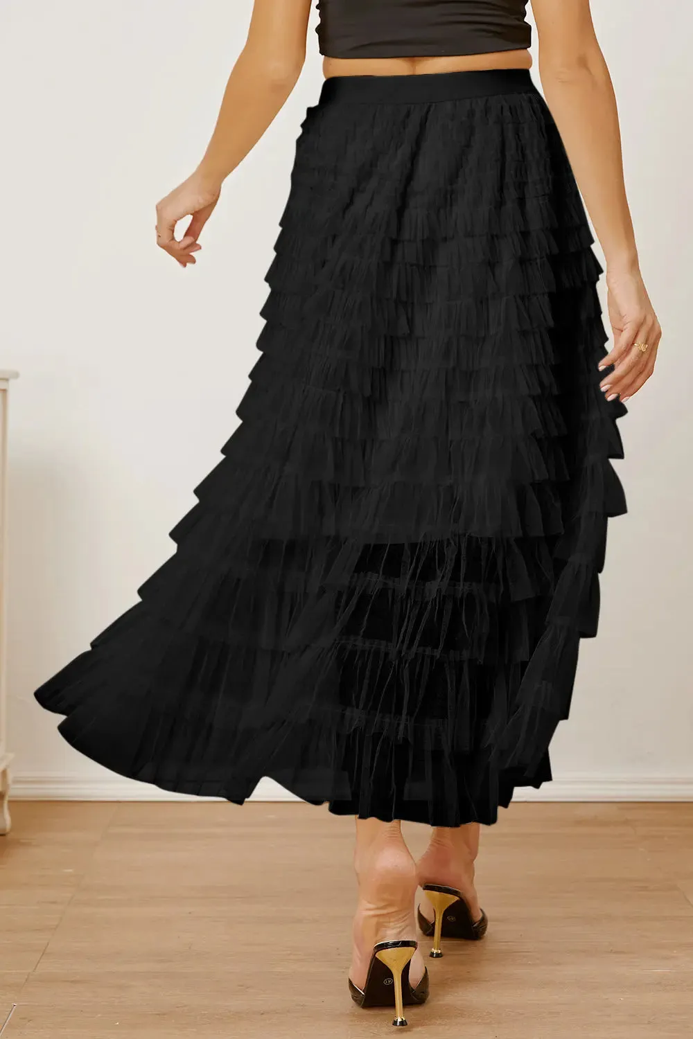 'Milena' Ruched High Waist Tiered Skirt
