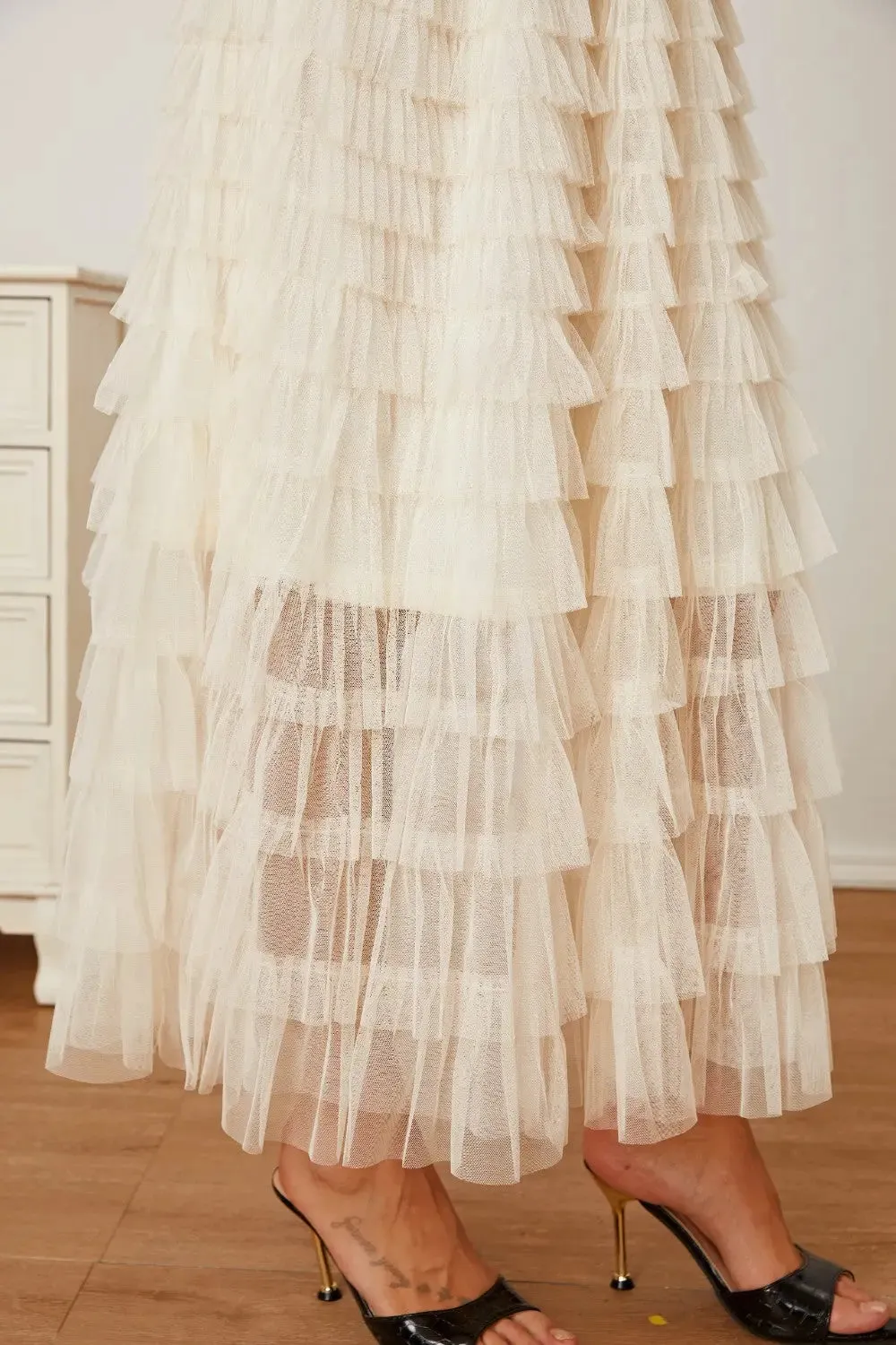 'Milena' Ruched High Waist Tiered Skirt