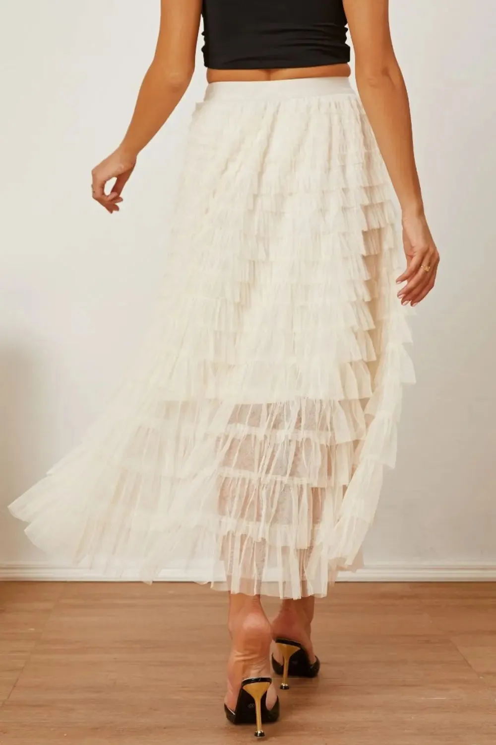 'Milena' Ruched High Waist Tiered Skirt