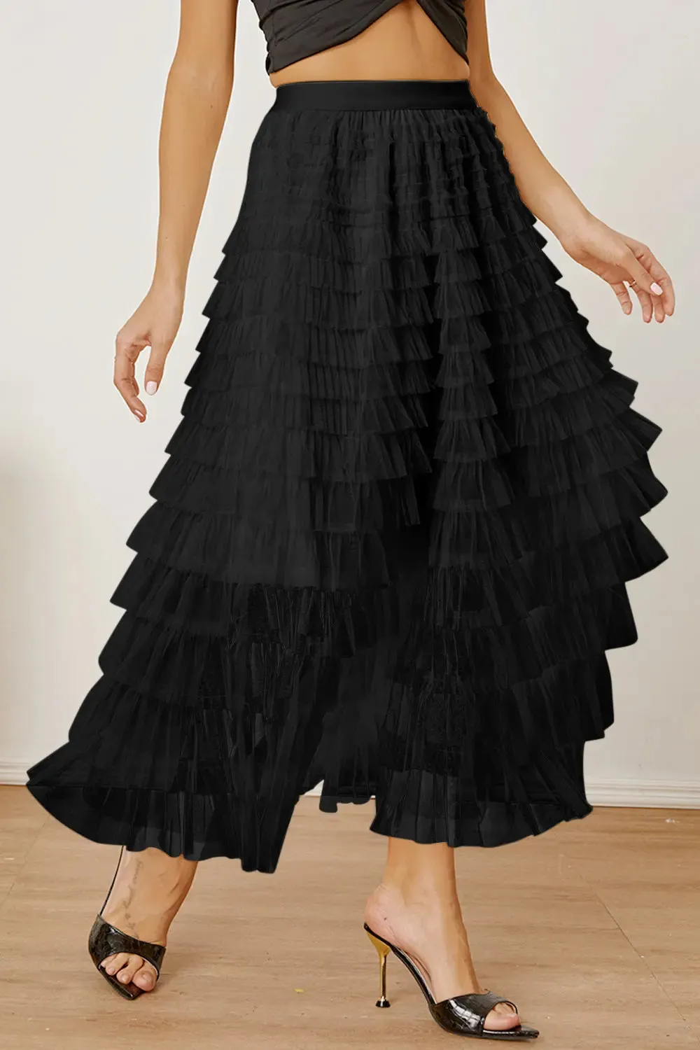 'Milena' Ruched High Waist Tiered Skirt