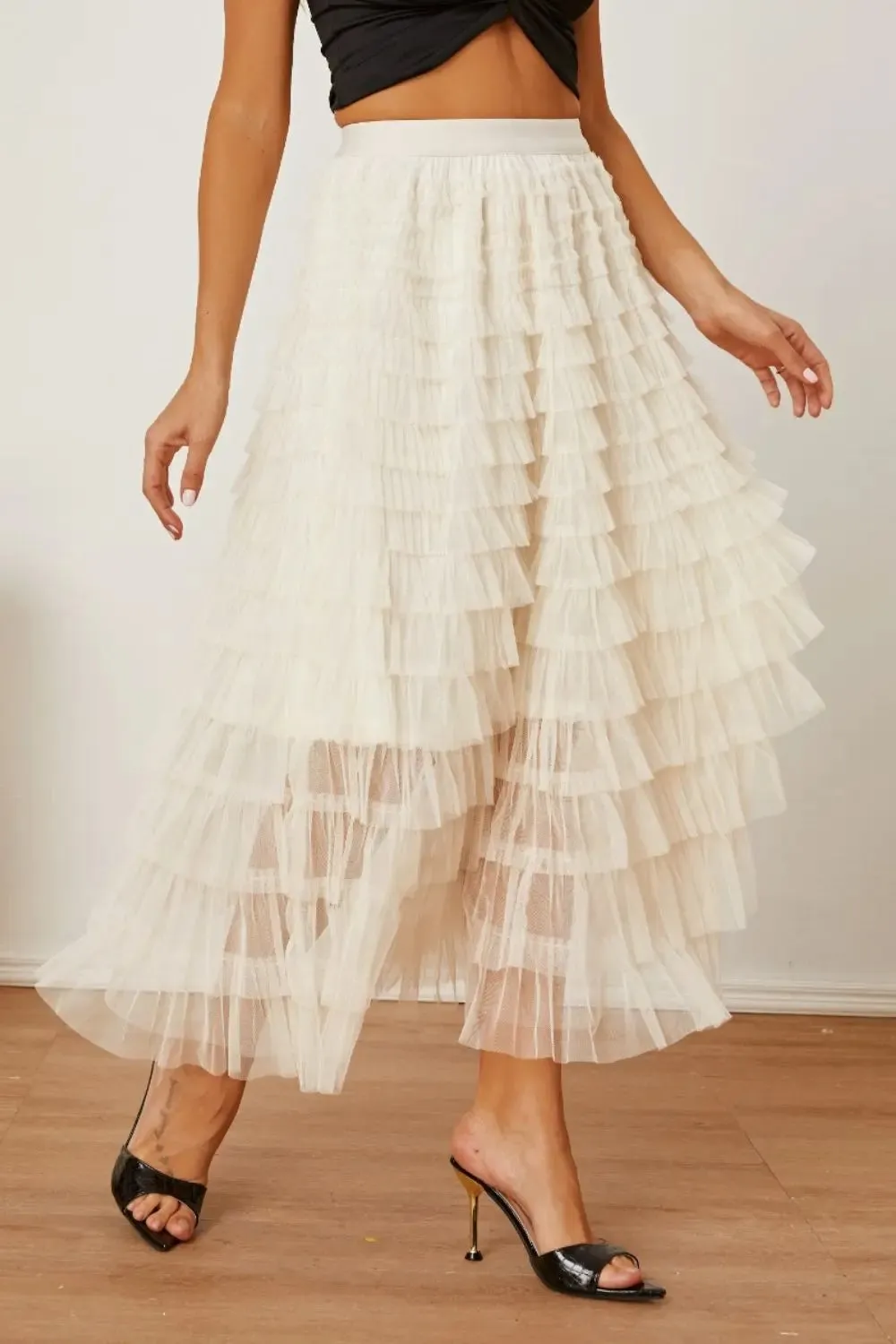 'Milena' Ruched High Waist Tiered Skirt