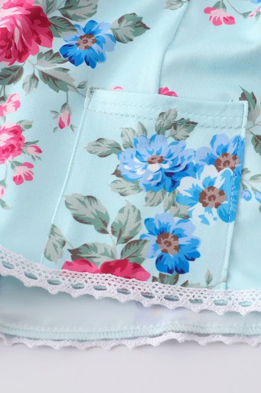 Mint floral print plaid short set