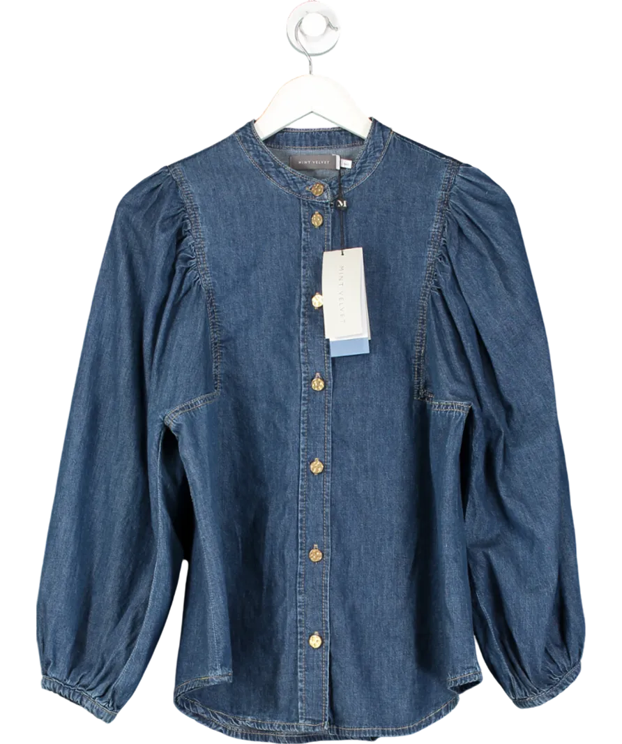 Mint Velvet Blue Puff Sleeve Denim Blouse UK S