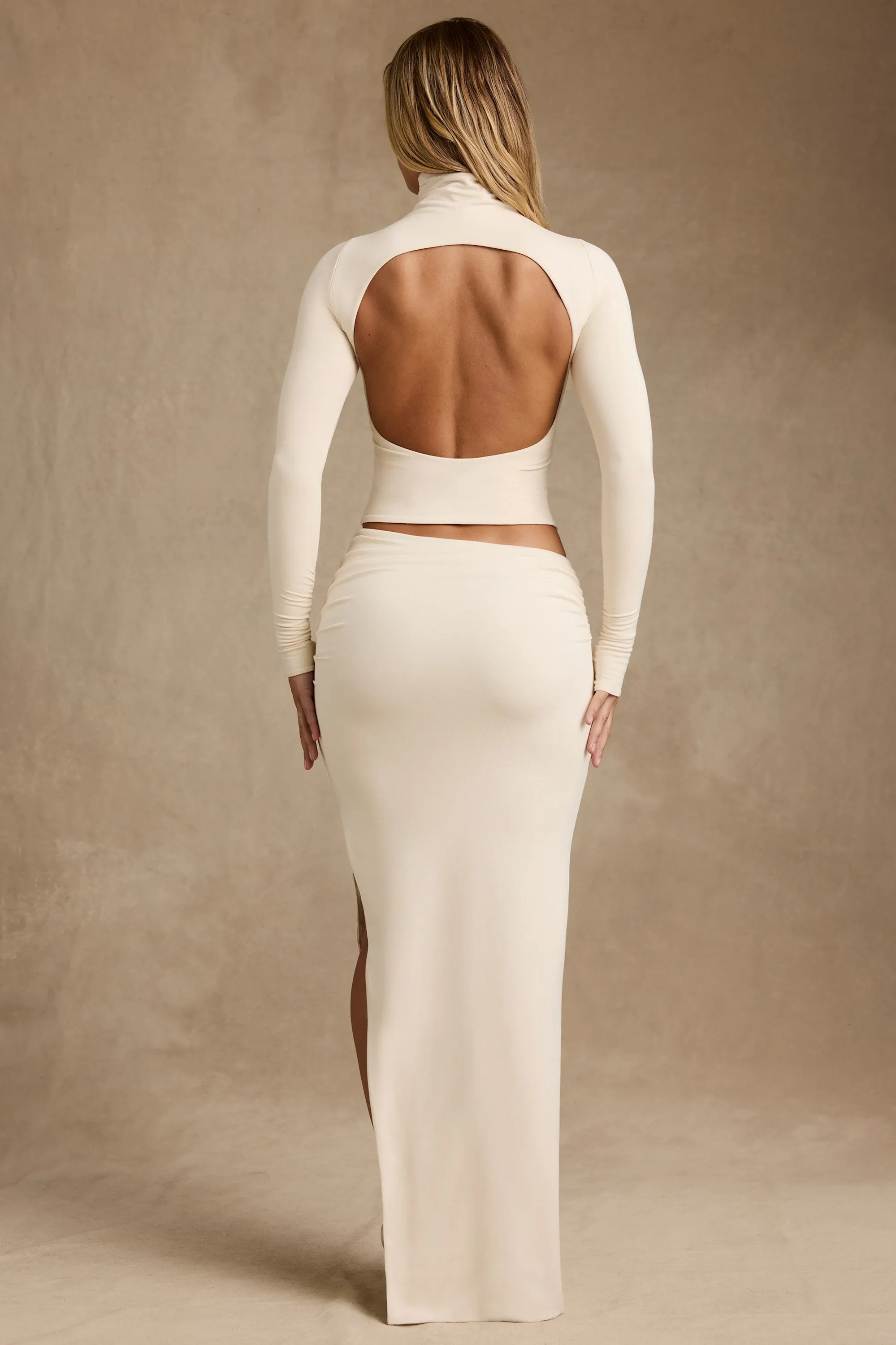 Modal Asymmetric-Waist Maxi Skirt in Ivory