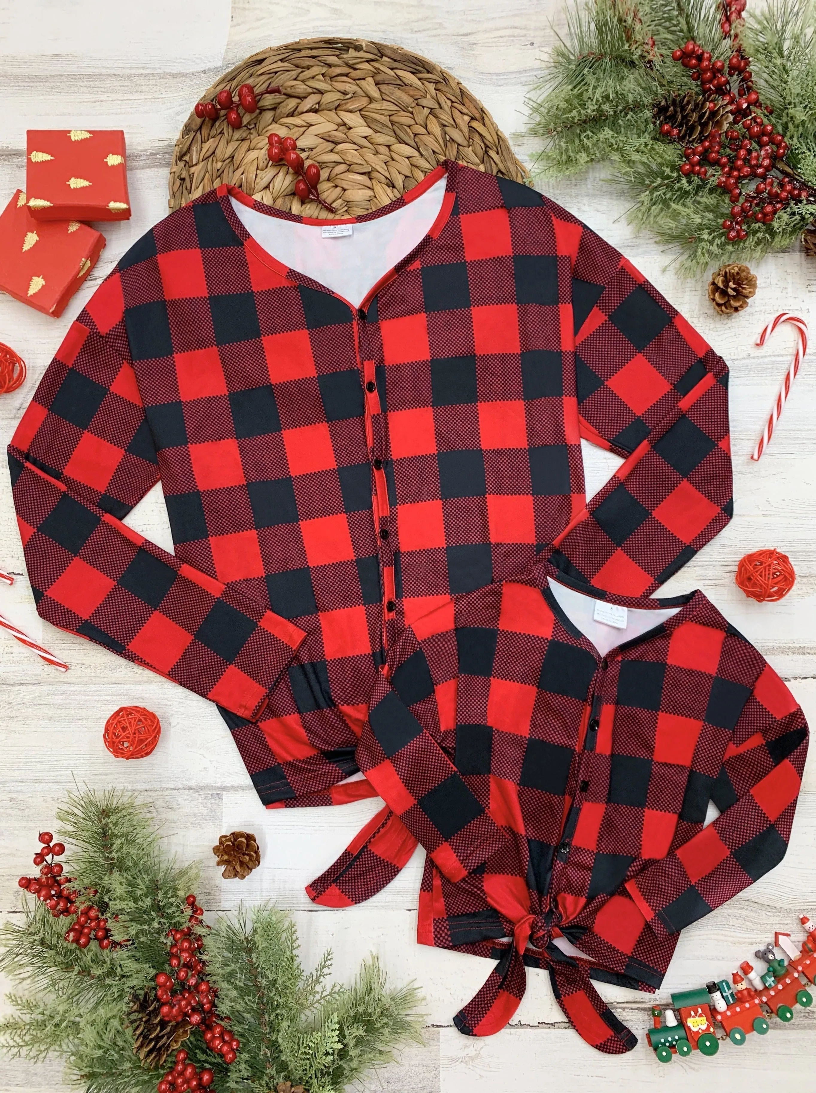 Mommy and Me Glad In Plaid Knot Hem Top