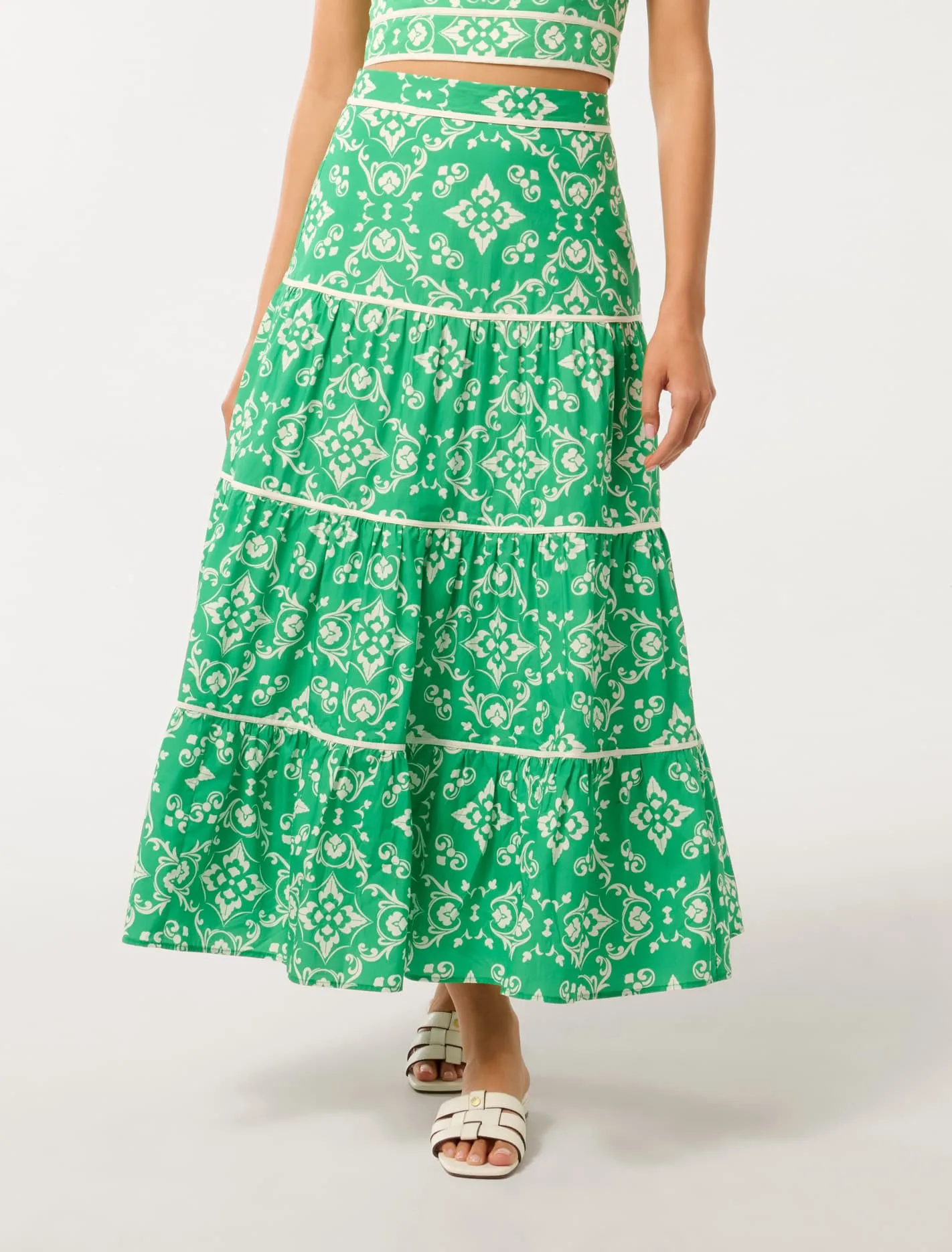 Mona Binding Tiered Midi Skirt