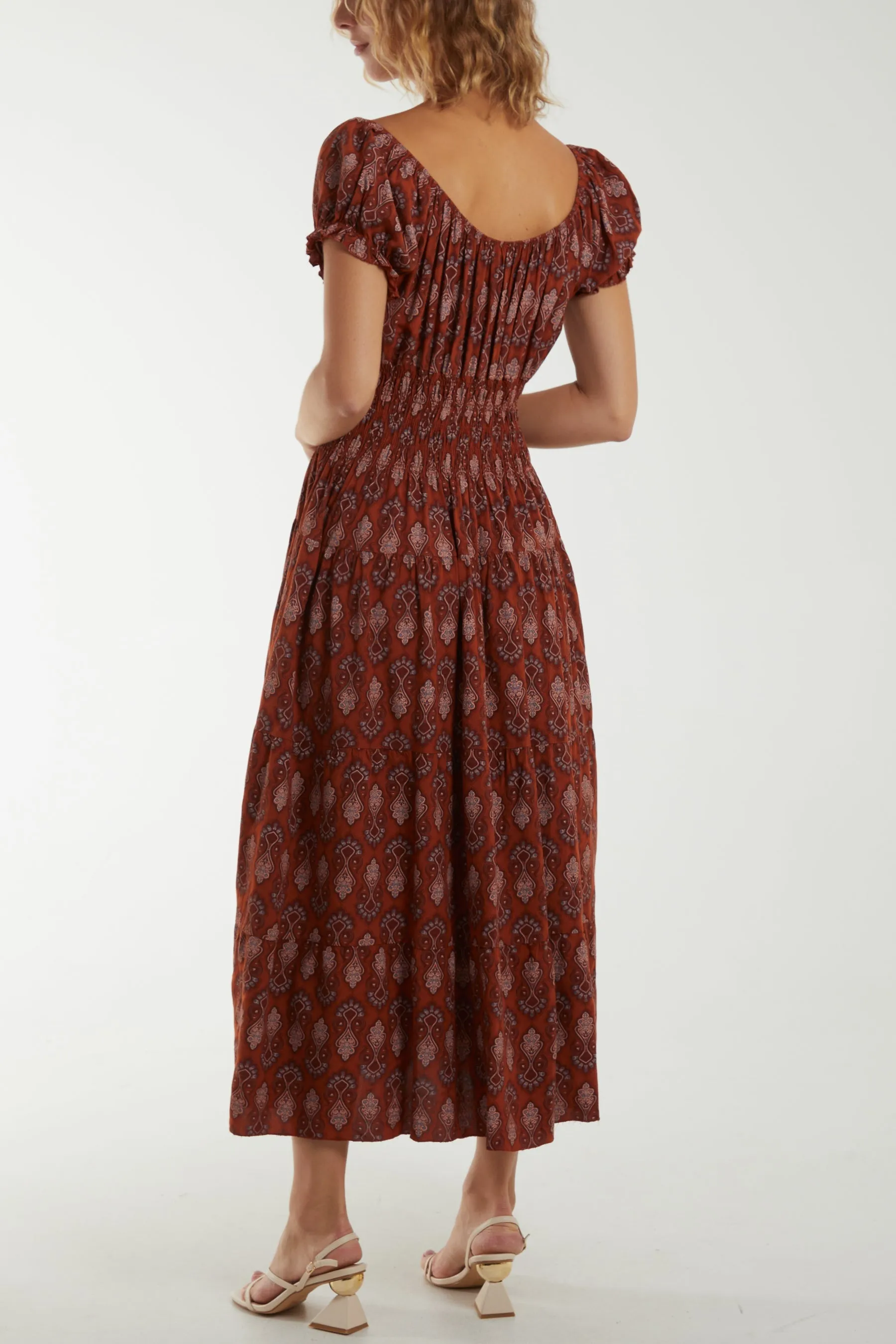 Moroccan Print Tiered Maxi Dress