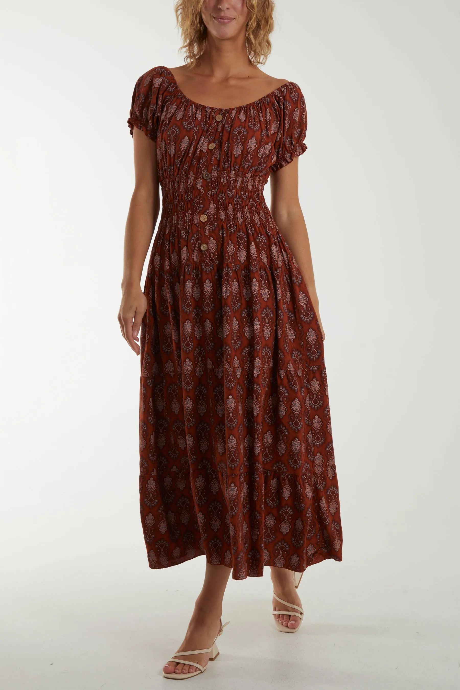 Moroccan Print Tiered Maxi Dress