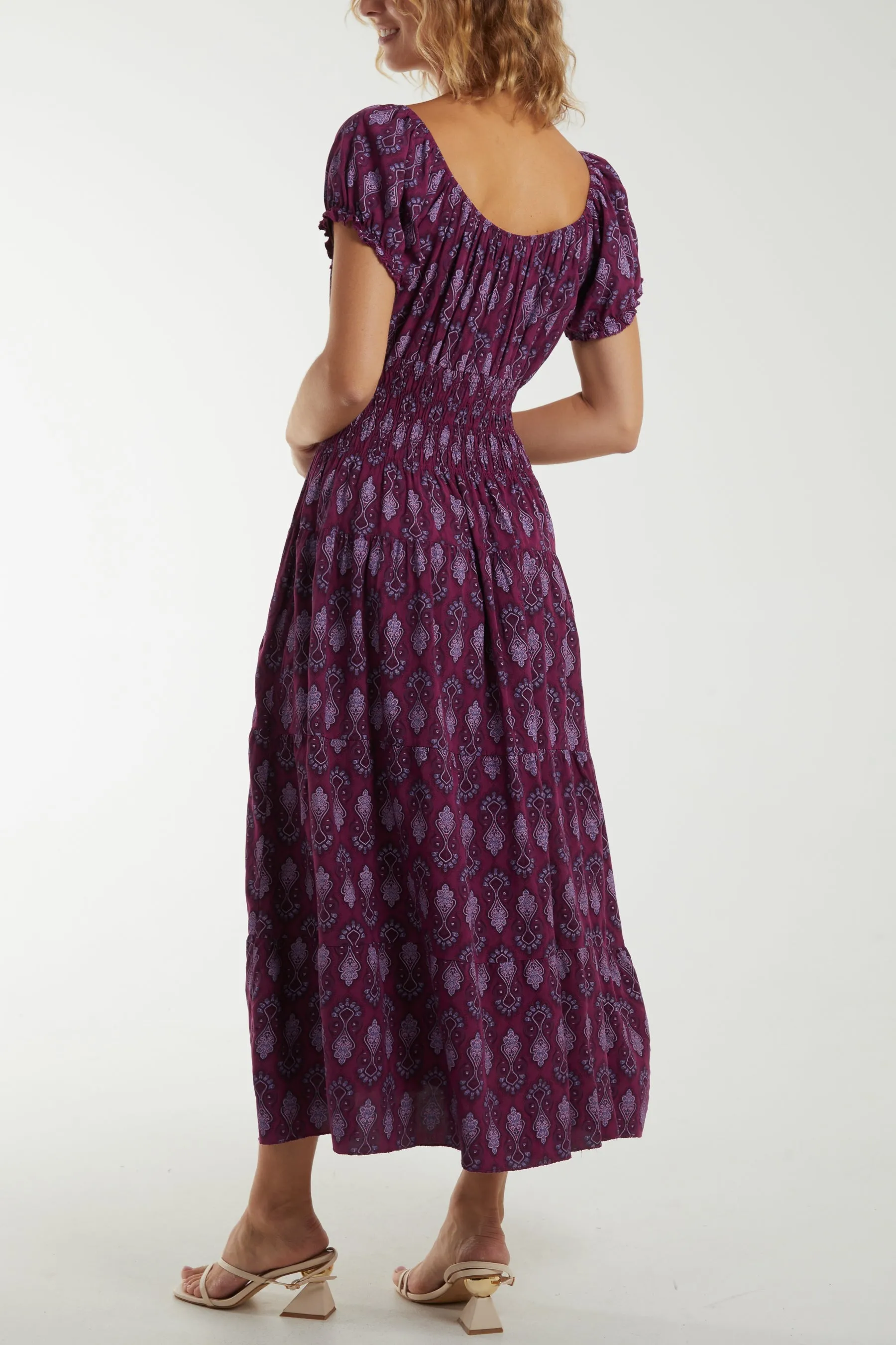 Moroccan Print Tiered Maxi Dress