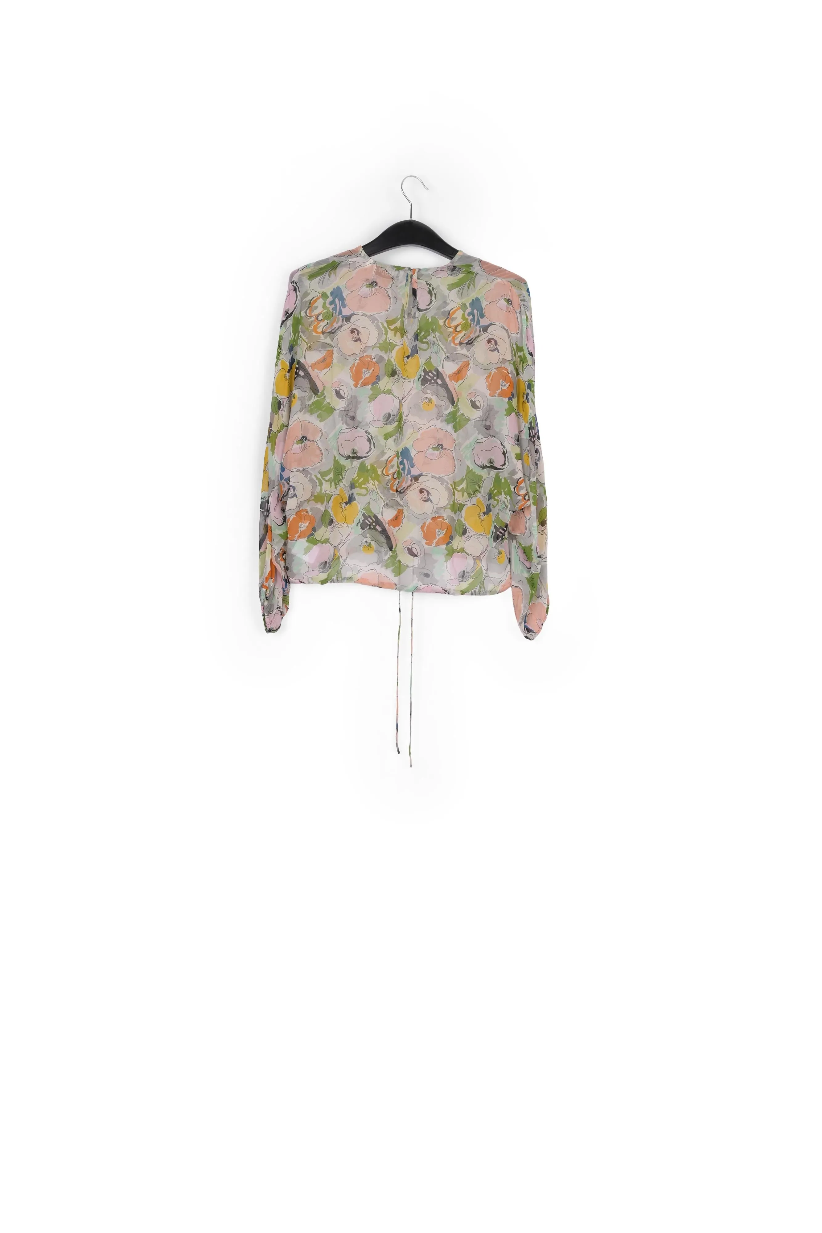 Multicolor floral sheer drawstring blouse