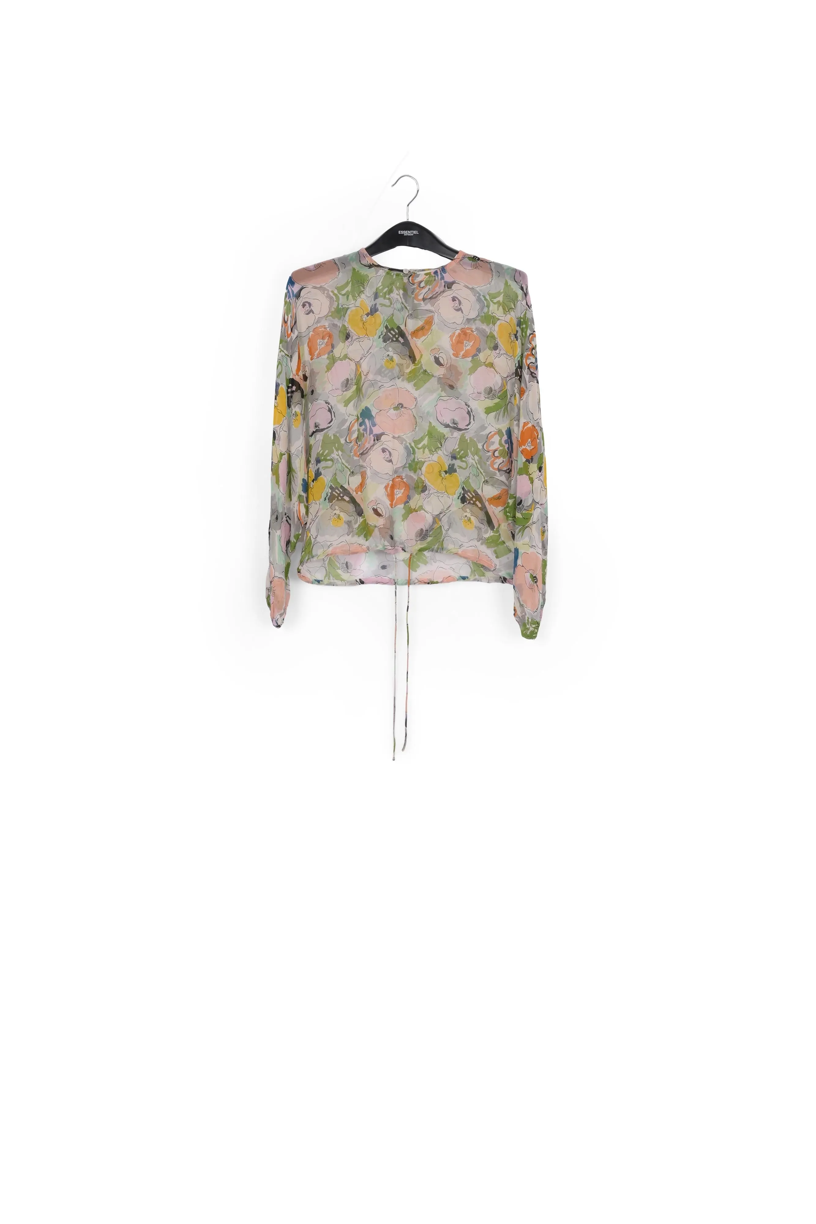 Multicolor floral sheer drawstring blouse