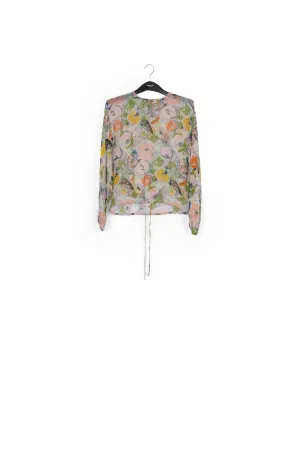 Multicolor floral sheer drawstring blouse