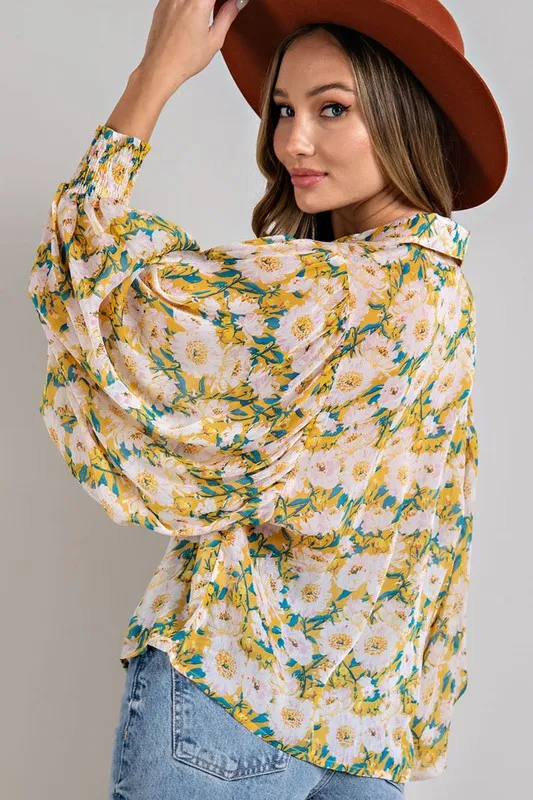 MUSTARD FLORAL BLOUSE TOP