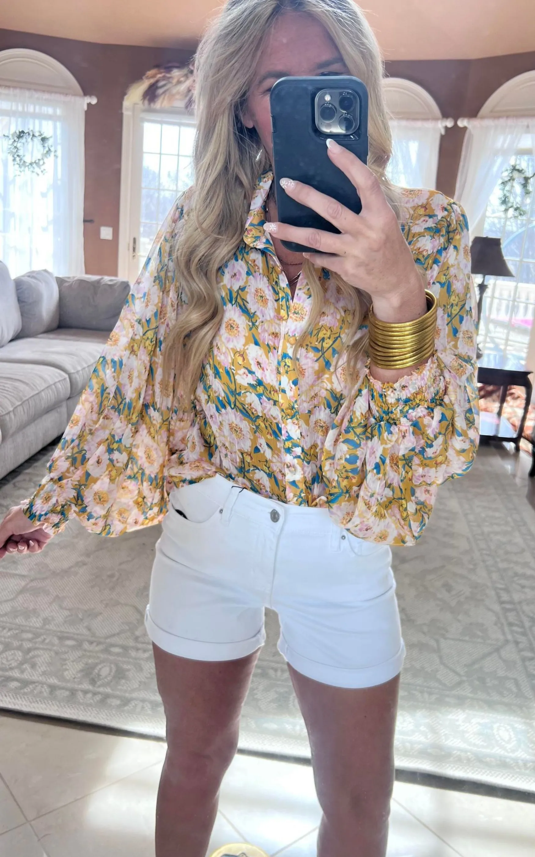MUSTARD FLORAL BLOUSE TOP