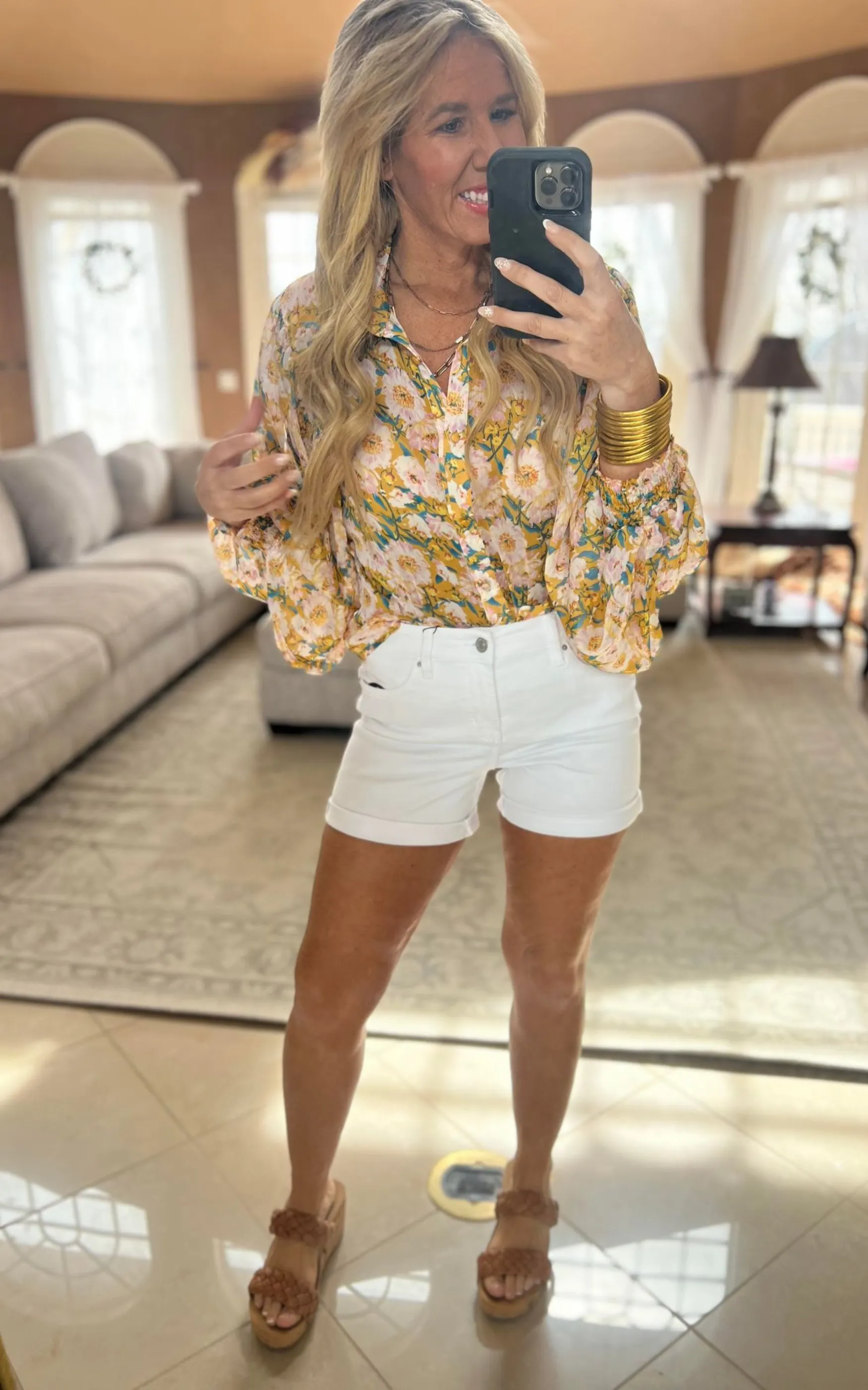 MUSTARD FLORAL BLOUSE TOP