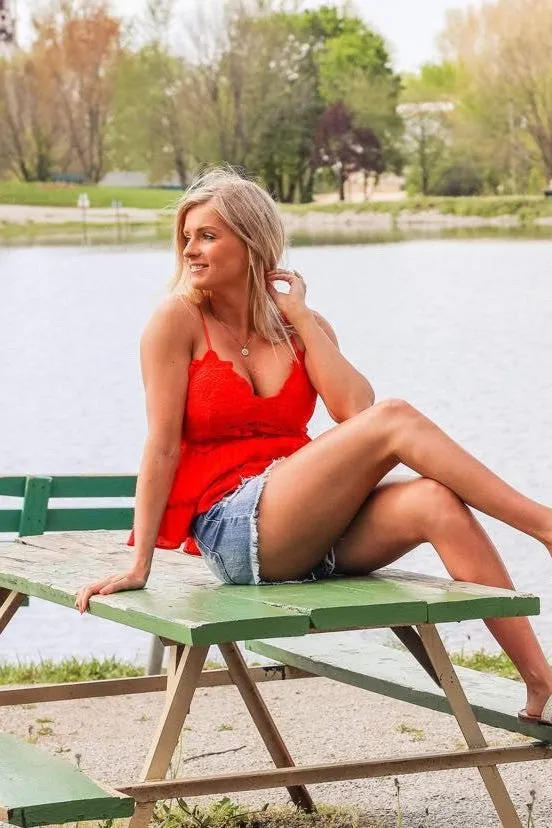 My Best Side- {Lt. Blue, Red, Black & Sage} Lace & Swiss Dot Tiered Bralette Tank