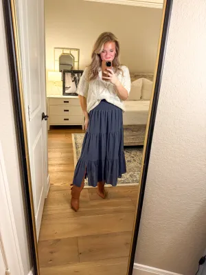 Navy Cotton Midi Skirt